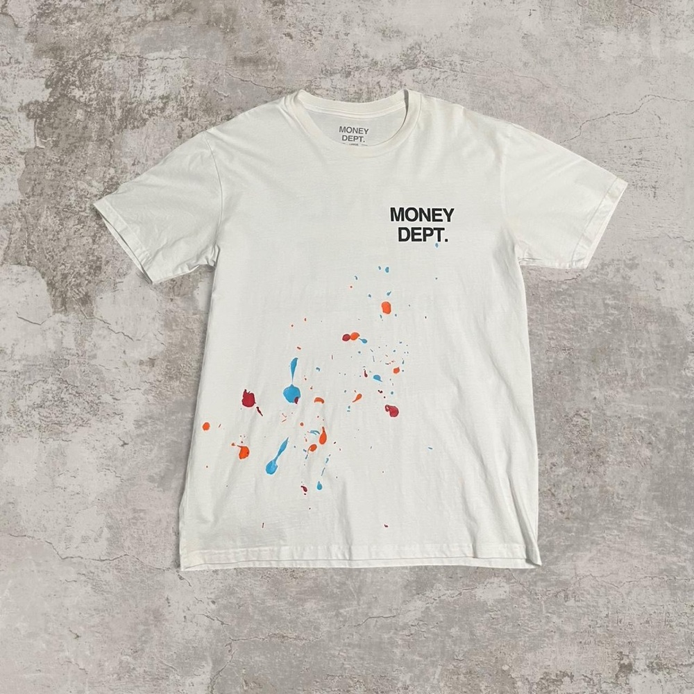 Money dept paint splatter shirt size large